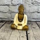 White & Bronze 15cm x 10cm Large Thai Buddha Sitting  Statue Resin Hindu