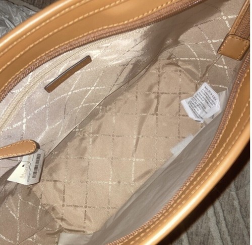 Michael Kors Aria Natural Brown Large Canvas Leather Tote Bag Purse Luggage NWT - Picture 9 of 13