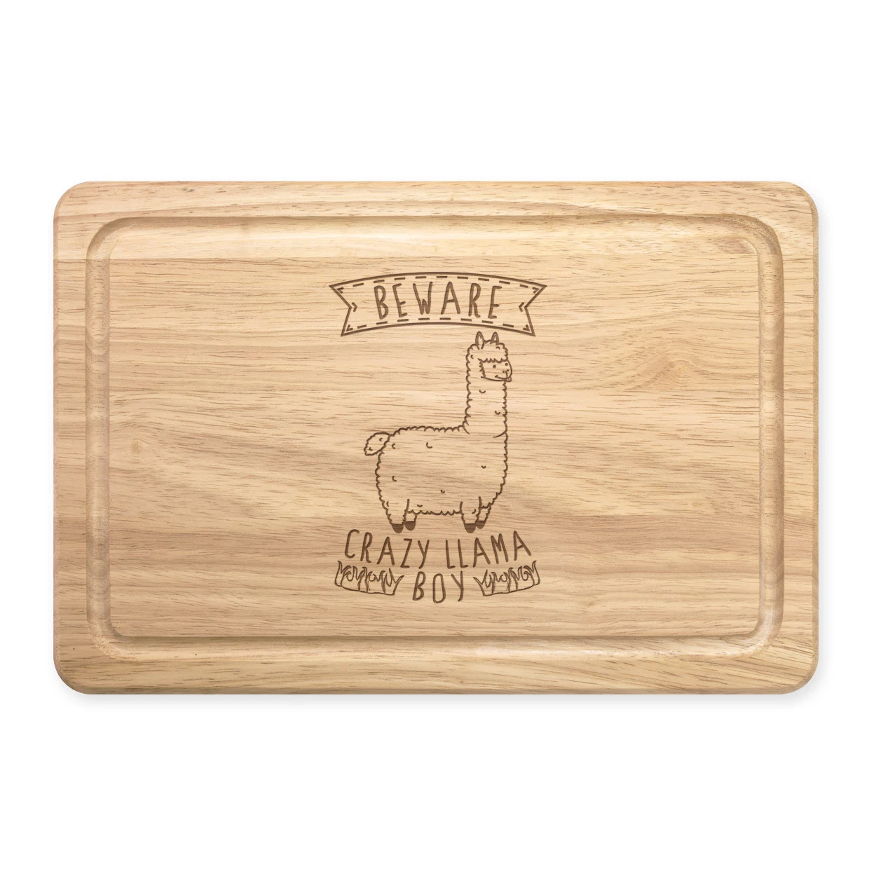 Beware Crazy Llama Boy Rectangular Wooden Chopping Board - Funny Alpaca Animal