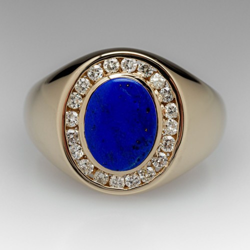 Ring 10k Gold Lapis Yellow Moissanite Men's Ring Wedding Jewelry Halo Men Ring - Picture 3 of 6