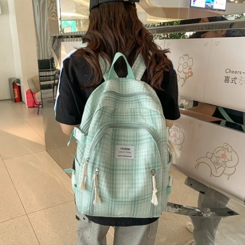 Cotton linen Female Backpack Plaid Student Backpack School Bag Students - Picture 9 of 16