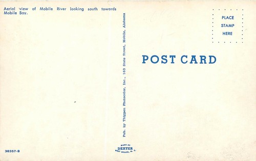 Vintage Postcard Air View Docks Mobile River looking South towards Mobile Bay AL - Picture 2 of 2