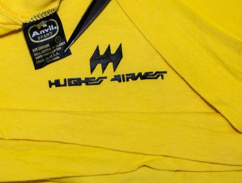 Vintage 1970s Hughes AirWest Airline US Made Anvil Yellow Shirt Men's Size XS/SM - Picture 3 of 3
