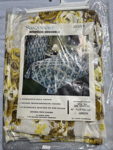 Vintage 1970 Oxford Drapery 63” Yellow Gold Floral Pinch Pleat Curtains NOS Read - Picture 2 of 11