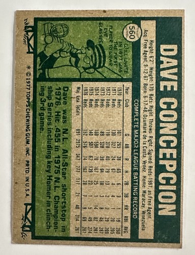 1977 Topps - #560 Dave Concepcion - Picture 2 of 2