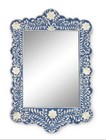 Bone Inlay Floral Design Mirror Frame Blue Color