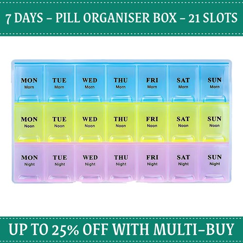 Pill Box 7 Day 3 Times Weekly Pill Organiser Dispenser Tablet Storage Container - Picture 1 of 12