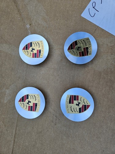 PORSCHE 5x130 BOLT PATTERN OEM POLISH & COLOR CREST CENTER CAPS 71.6 CENTER BORE - Picture 2 of 5