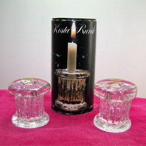 KOSTA-RURIK-Swedish-Glass-Candle-Holders-Hand-Made-in-Sweden-Mid-Century-NOS-NIB