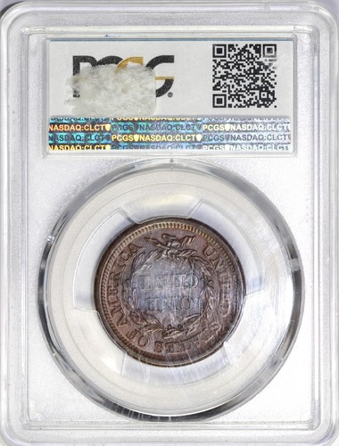 1850 1c N-7 Braided Hair Large Cent PCGS MS 63 BN - Picture 4 of 5