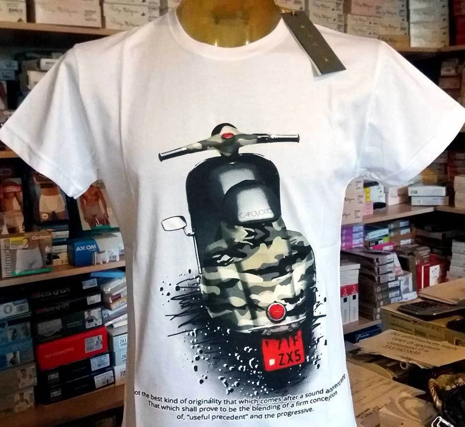 T shirt uomo Capovolto in cotone fiammato taglio vivo con stampa