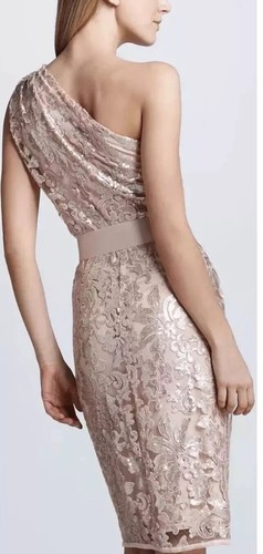 Tadashi Shoji Women 14 Primrose Sequined Lace One Shoulder Cocktail Dress #L - Picture 2 of 12