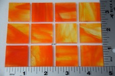12 - IRIDIZED CLEAR  ORANGE STREAKY 1" x 1" BULLSEYE 3mm THICK GLASS 90 COE
