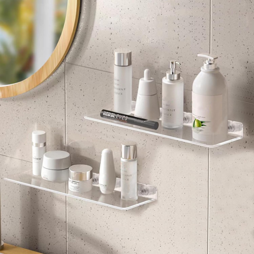 2 Pezzi Trasparenti Mensole Bagno Senza Foratura Con Viti, Acrilico Mensole Da M - Foto 2 di 12