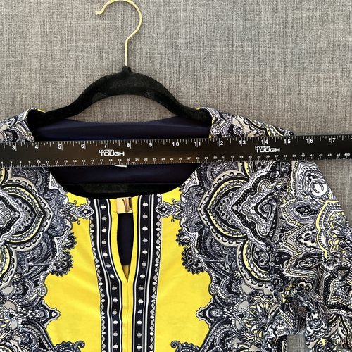 Sandra Darren Slinky Knit Dress Navy Yellow Paisley Boho Retro Stretchy Small - Picture 2 of 13