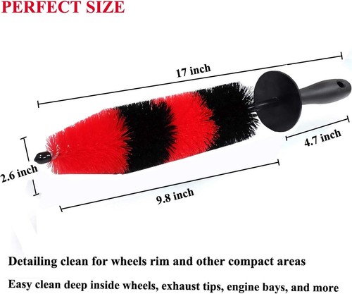 7Pcs Wheel & Tire Brush, car Detailing kit, 17inch Long Soft Brush Red - Picture 2 of 6