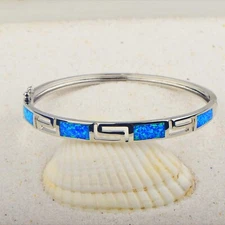 Hawaii Blue Opal Square Cuff Bangles 925 Sterling Sliver Jewelry For Women Girls