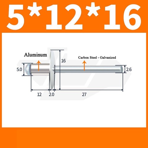 Rivet aveugle languettes à sertir grande tête tête plate 2,4 mm - 8 mm rivets aluminium/acier - Photo 62/103