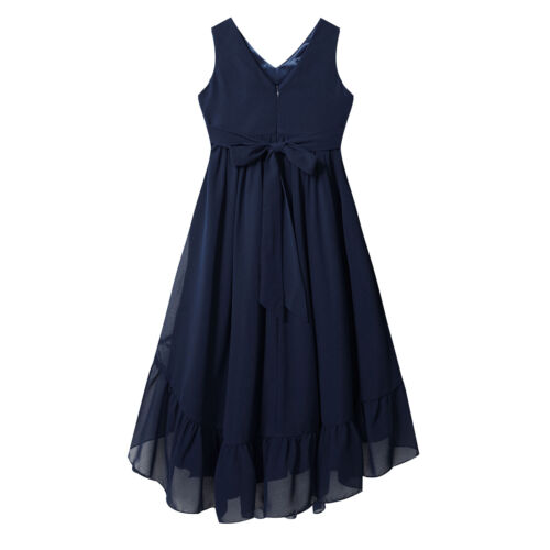 Abito da damigella d'onore per bambini orlo asimmetrico abito in chiffon matrimonio fiori ragazza - Foto 40 di 54