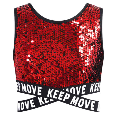 Kids Girl's Crop Top Performance Tops Sequin Vests Criss-cross Vest Hip Hop Bra - Picture 40 of 67