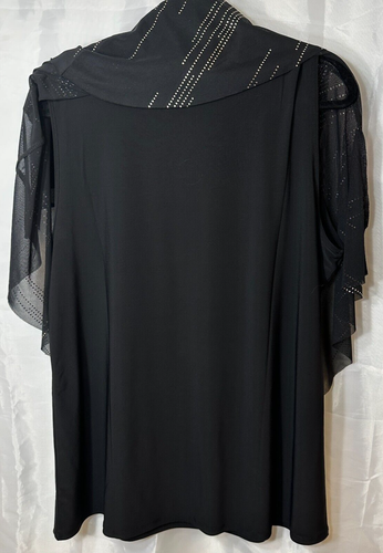 Corvia Top Women’s 1X BLK Sleeveless Metallic Flowy Cape Keyhole Party Blouse - Picture 9 of 13