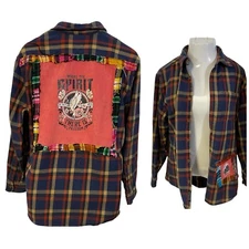 Upcycled Flannel Shirt Womens XL Shacket Christian Grunge Camp Country