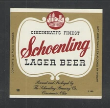SCHOENLING LAGER BEER LABEL 12 OZ CINCINNATI'S FINEST CINCINNATI OHIO
