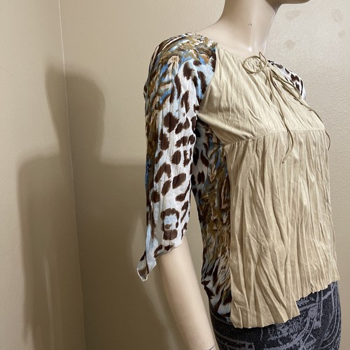 Women’s Beige Multicolour Polyester Casual Stretch Tied Sheer Size M Blouse Top - Picture 8 of 18