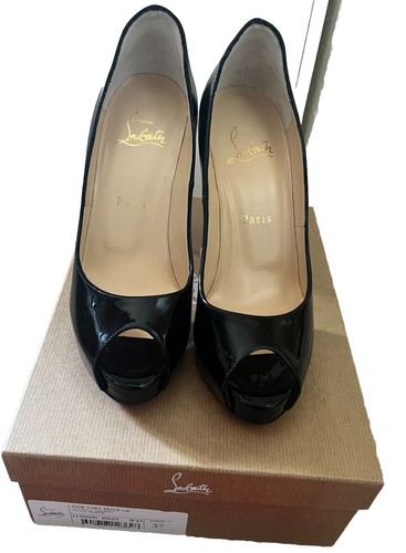 Christian Louboutin Black Very Prive Platform Peep Toe Pumps Sz 37 / Sz 7 Heels - Picture 4 of 7