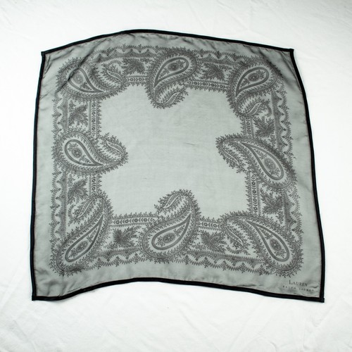 Vintage RALPH LAUREN Black Gray Paisley Silk Square Neck Collar Scarf 17.5 x 16 - Picture 3 of 14