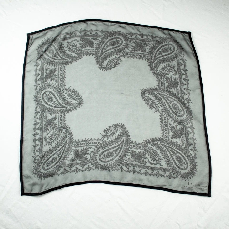 Bufanda cuello cuadrado seda cachemira negra gris vintage Ralph Lauren 17,5 x 16 Foto 3 de 4