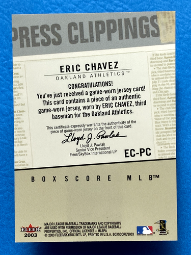2003 Fleer Box Score Press Clippings Jersey Eric Chavez #EC-PC - Bild 2 von 2
