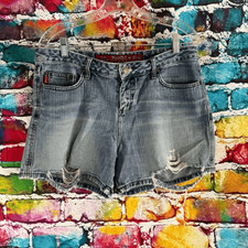 Vintage Y2K Mudd Denim Distressed Jean Shorts Size 13 Measures 34 x 4.5