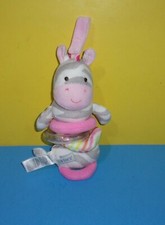 Carters Plush Gray Pink Zebra Ring Rattle Vibrating Stroller Toy Baby Lovey 