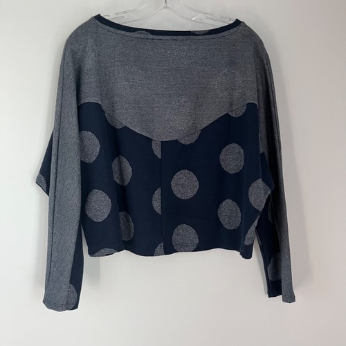 Anthropologie Postmark Marine Blue Metallic Polka Dot Sweatshirt Medium M - Bild 11 von 11