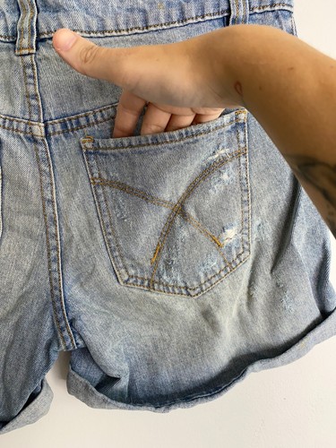 Dotti Denim Shorts Womens Size 8 Blue Distressed Cuffed Pocket Button HotPants - Picture 8 of 14
