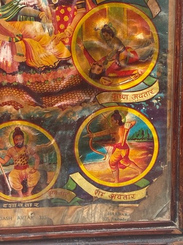 Antique Hindu Devotee God Vishnu Dashavatar Litho Print Poster Framed 15 x 11" - Picture 7 of 10