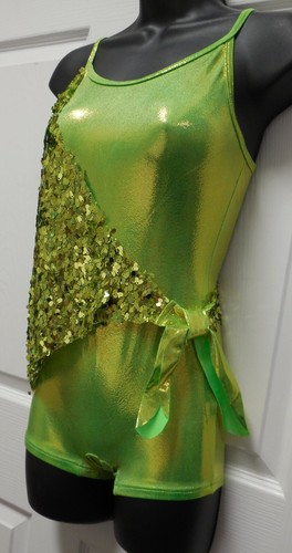 Lime Green Sequin Foil Shorty Unitard Costume Dance over 20 available NWT - Picture 6 of 7