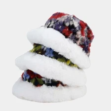 Women Colourful Fluffy Plush Bucket Hat Faux Fur Winter Warm Fisherman Cap