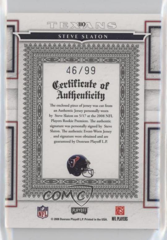 2008 Playoff National Treasures 110 Steve Slaton /99 (AU, MEM, RC