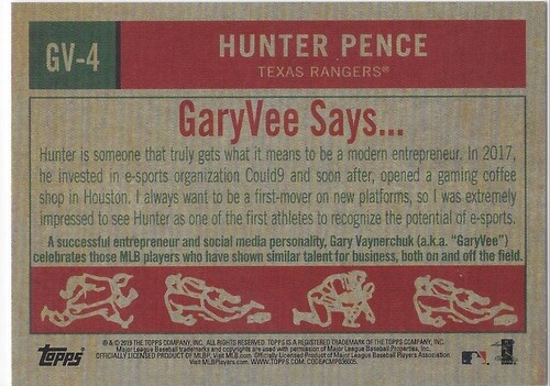 2019 Topps Series 2 Baseball Gary Vee's Top Entrepreneurs Hunter Pence Rangers - Picture 2 of 2