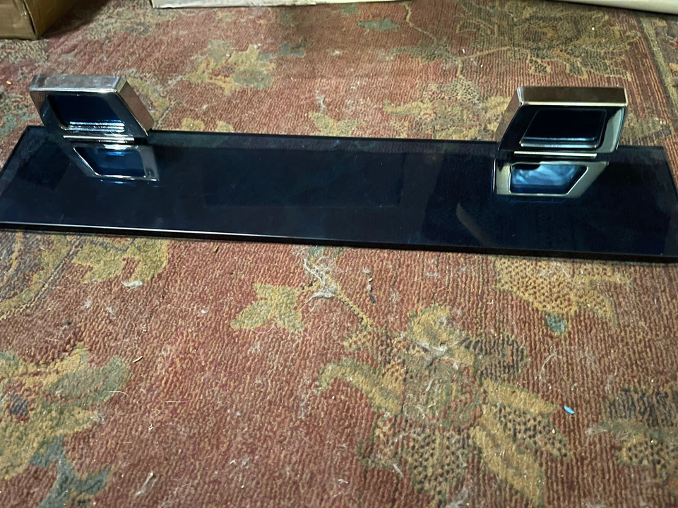 Antique Cobalt Glass Shelf With Chrome & Cobalt Mirrorred mounts 23.75”x4.75” - image 2 of 4