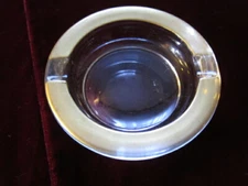  VINTAGE ASHTRAY CLEAR & GOLD GLASS  3.5"  ROUND 2 SLOT HOLLYWOOD REGENCY MCM