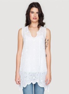 NEW-Johnny-Was-Rayon-Embroidered-Boho-Mod-Eyelet-Top-Tunic-Blouse-Dress-White-S