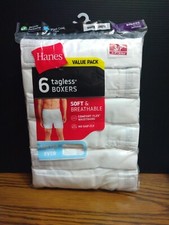 Hanes Comfort Flex Soft Breathable Tagless All White Boxer Shorts 6 Pack S 28-30
