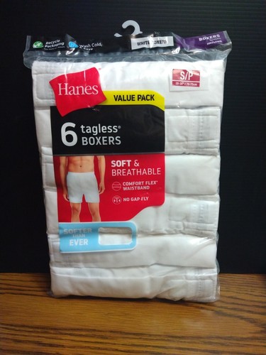 Hanes Comfort Flex Soft Breathable Tagless All White Boxer Shorts 6 Pack S 28-30 - Picture 1 of 8