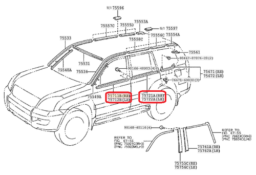GENUINE LEXUS 2003-09 GX470 Front Rear Right Left Door Belt Molding Set of 4 OEM - Picture 2 of 2