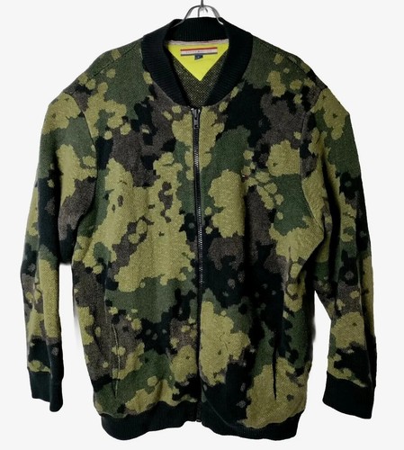 Tommy Hilfiger Men XL Camouflage Baseball Heavy Knit Full Zip Sweater