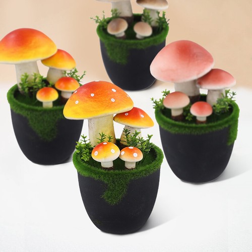 Artificial Resin Mushroom in Pot Faux Plants Garden Office Tabletop Home Decor - Picture 3 of 39