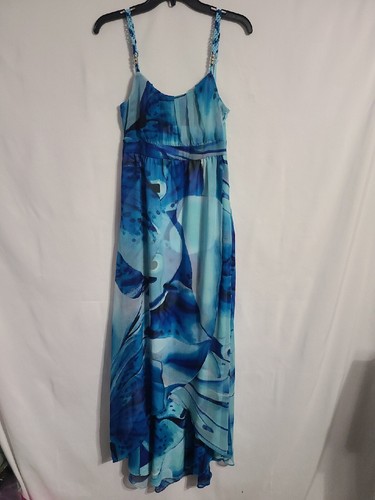 White House Black Market Womans Hi Low Dress Size 2 Blue Floral Midi Maxi - Picture 2 of 15
